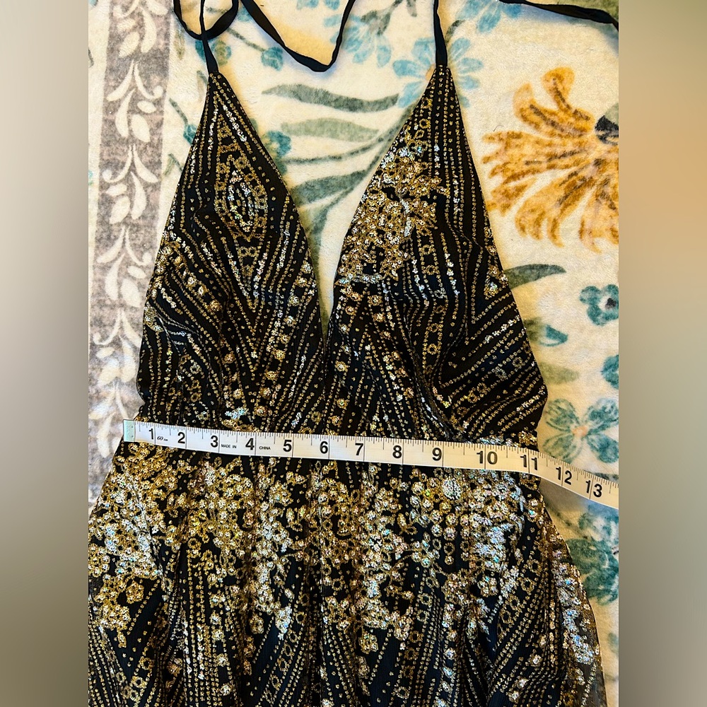 Hello Molly Black and Gold Sparkly Goddess Prom Dress - Picture 16 of 16